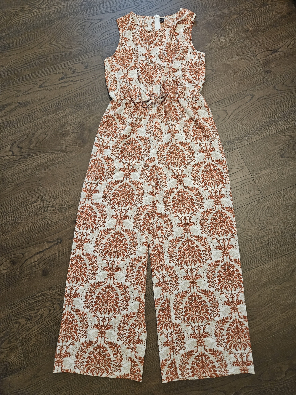 SHEIN Rust and Cream Printed Sleeveless Jumpsuit